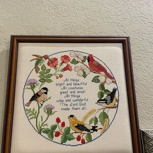 Framed Nature-Themed cross stitch Wall Art